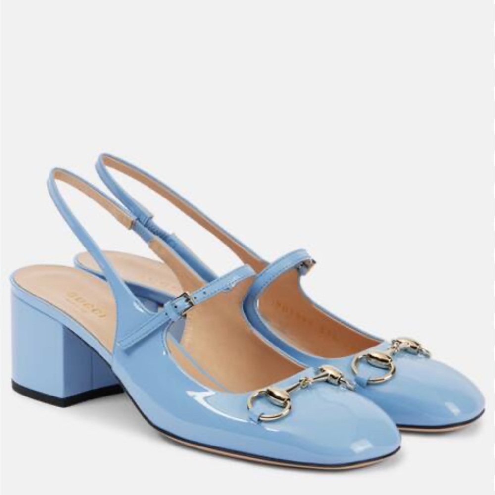 NWT GUCCI BLUE SHOES HEELS pump size 38.5 8-8.5 US horse bit